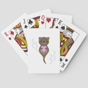 Cute Otter Hugging a Pink Heart Playing Cards