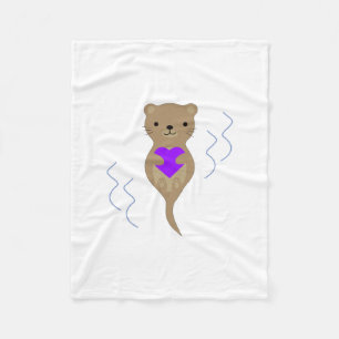 Cute Otter Hugging a Purple Heart Fleece Blanket