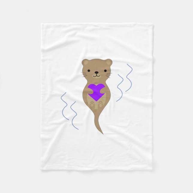 Cute Otter Hugging a Purple Heart Fleece Blanket (Front)