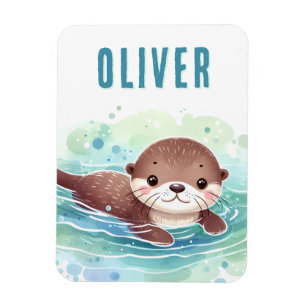 Cute Otter Illustration Custom Name Magnet