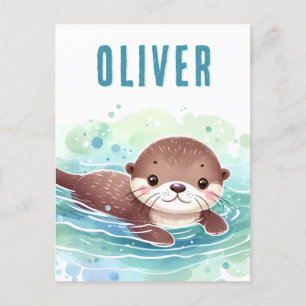 Cute Otter Illustration Custom Name Postcard
