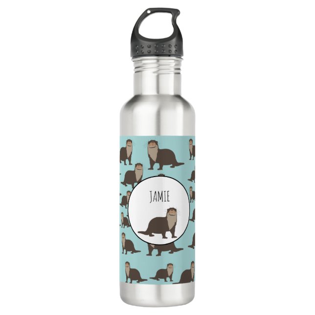 Cute Otter Illustration Pattern  710 Ml Water Bottle (Front)