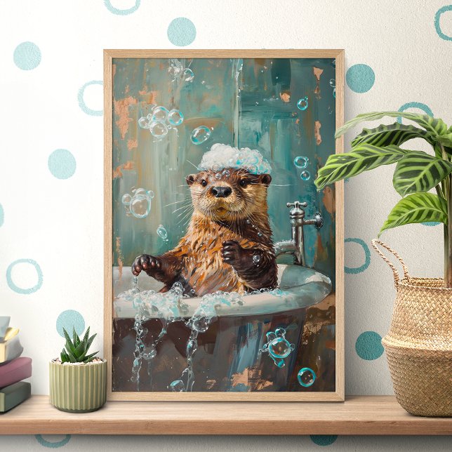 Cute Otter in Bubble Bath Poster (Creator Uploaded)