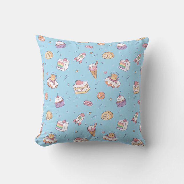 Cute Otter in Outer Space and Desserts Pattern Cushion (Front)