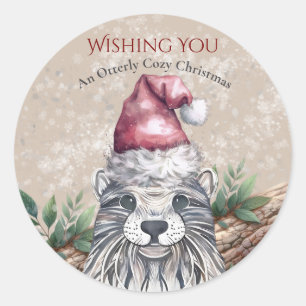 Cute Otter in Santa Hat Holiday Seal