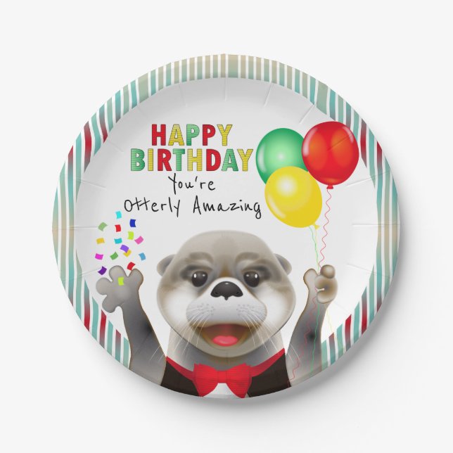 Cute Otter in Tuxedo | Happy Birthday Paper Plate (Front)
