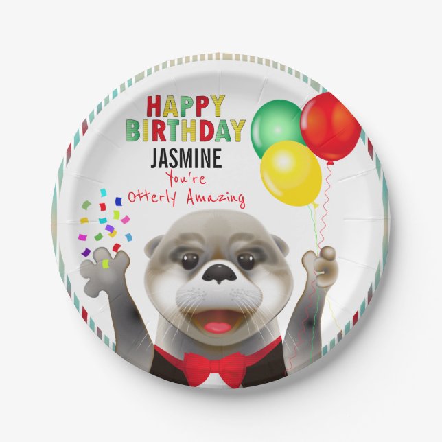 Cute Otter in Tuxedo | Happy Birthday Paper Plate (Front)