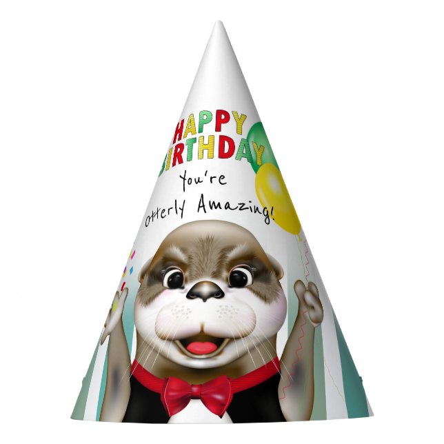 Cute Otter in Tuxedo | Kids Birthday Party Hat (Front)