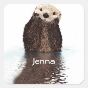 Cute Otter in Water Square Sticker