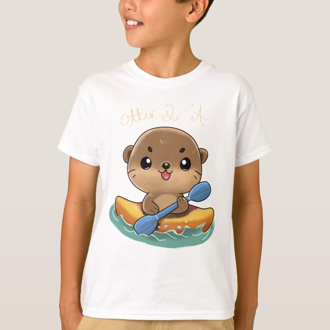 Cute Otter Kayaking T-Shirt (Front)