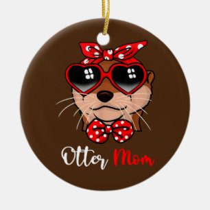 Cute Otter Mum Funny Bow Turban Glasses Ceramic Tree Decoration