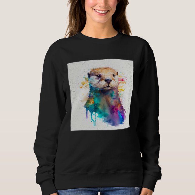 Cute Otter Paint Splatter Illustration Colorful Wa Sweatshirt (Front)