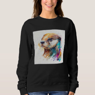 Cute Otter Paint Splatter Illustration Colorful Wa Sweatshirt