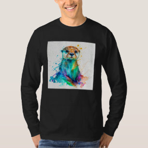 Cute Otter Paint Splatter Illustration Colorful Wa T-Shirt