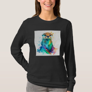 Cute Otter Paint Splatter Illustration Colorful Wa T-Shirt