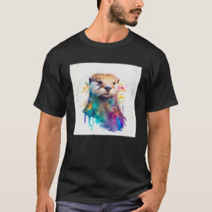 Cute Otter Paint Splatter Illustration Colourful W T-Shirt