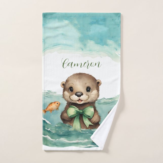 Cute Otter Personalised  Bath Towel Set (Hand Towel)