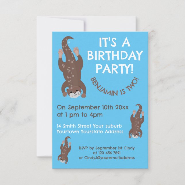 Cute otter personalised cartoon birthday invitation (Front)