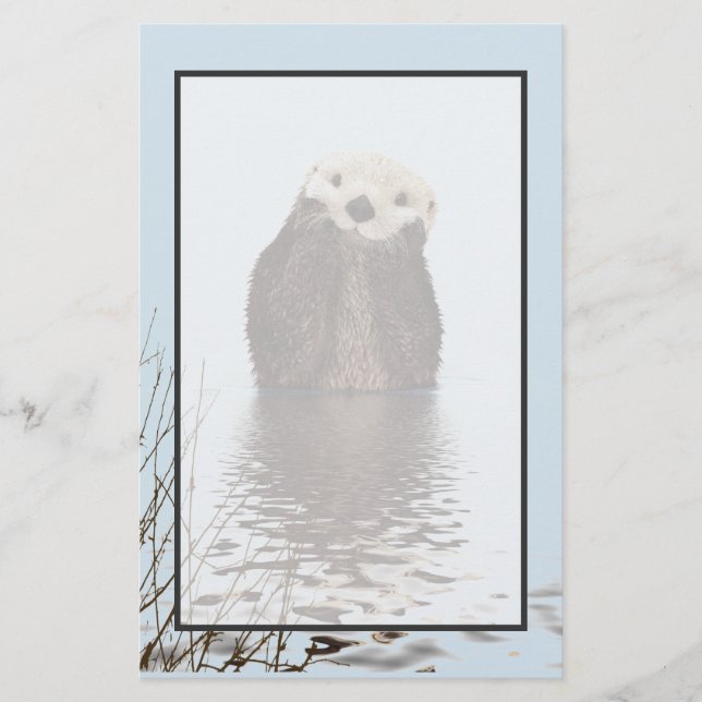 Cute Otter Standing in a Pond Holding his Face Stationery (Front)