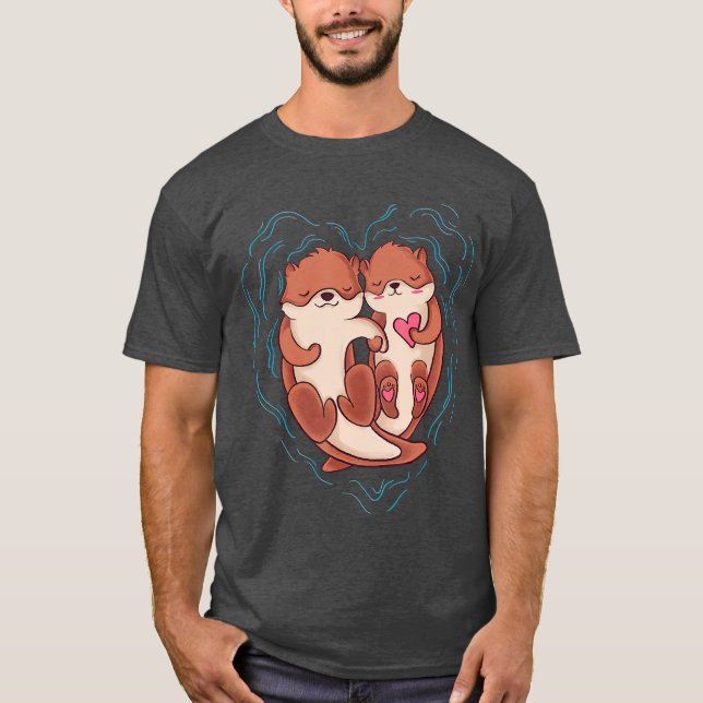 Cute Otter Valentines Day  Love Otters Holding T-Shirt (Front)
