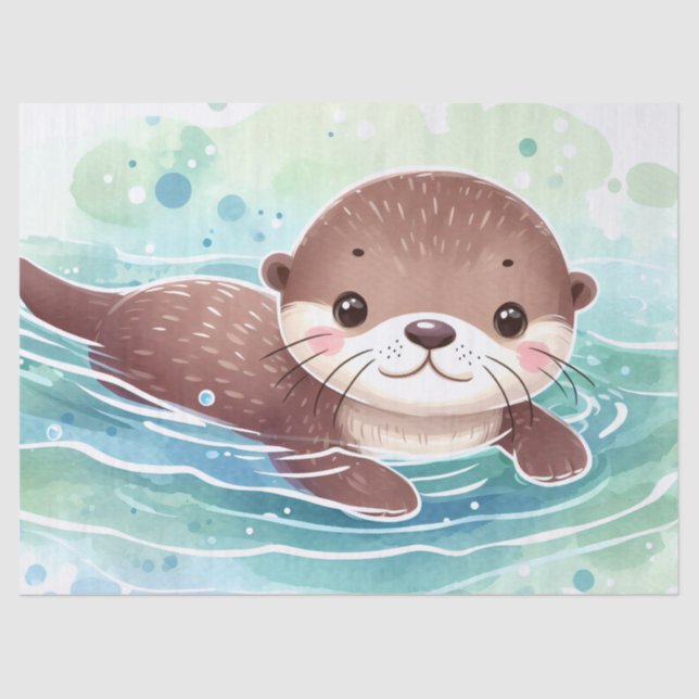 Cute Otter Watercolor Decoupage Tissue Paper (Front)