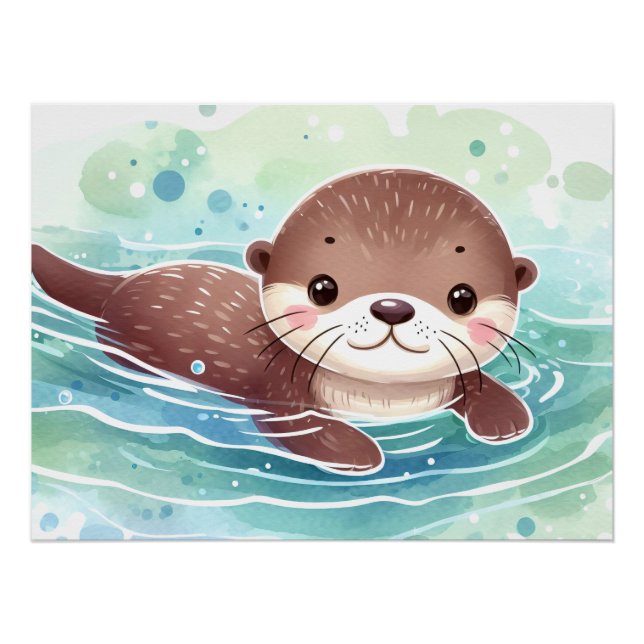Cute Otter Watercolor Poster (Front)