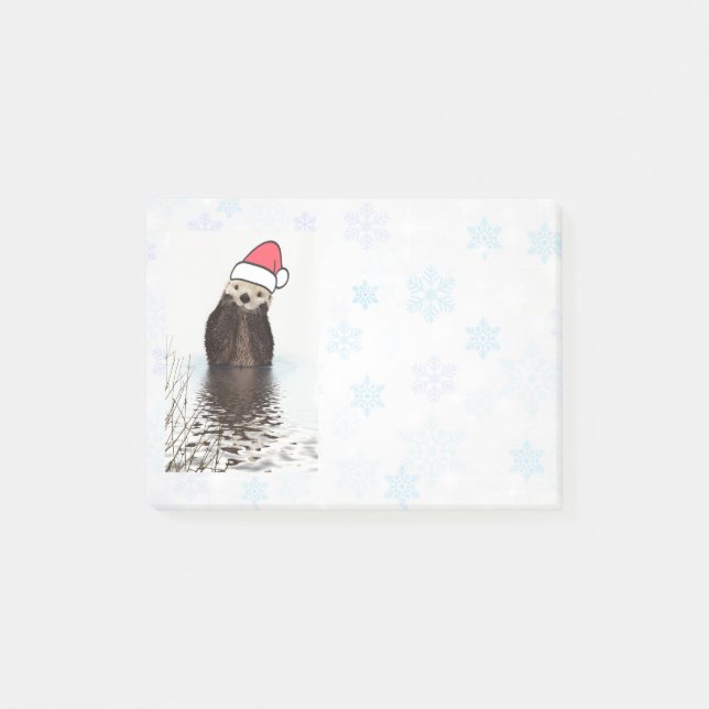 Cute Otter Wearing a Santa Hat Christmas Post-it Notes (Front)