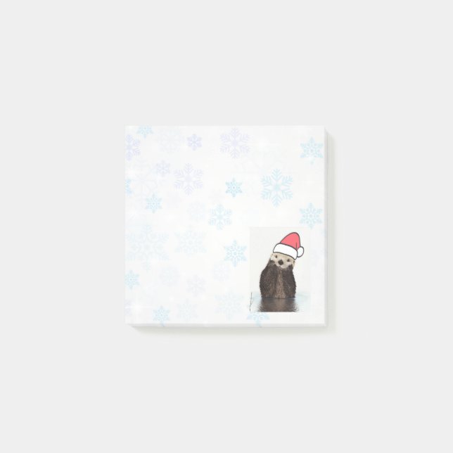 Cute Otter Wearing a Santa Hat Christmas Post-it Notes (Front)