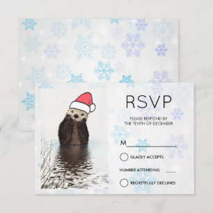 Cute Otter Wearing a Santa Hat Christmas RSVP Invitation