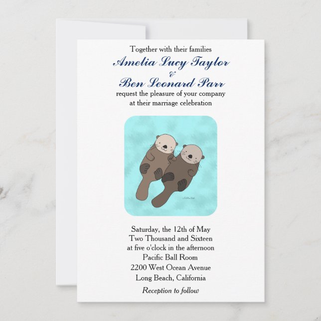 Cute Otter Wedding Invitation Otter Couple Wedding (Front)