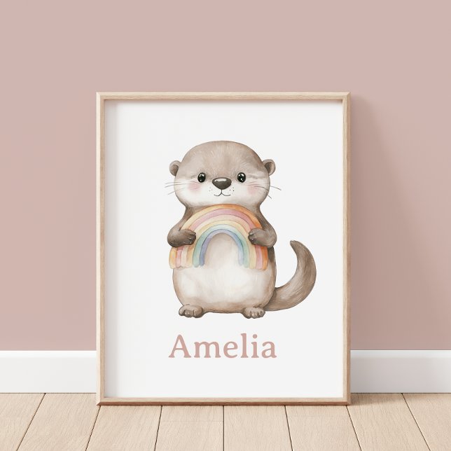 Cute Otter With A Rainbow Baby Name Nursery Wall Poster (Creator Uploaded)