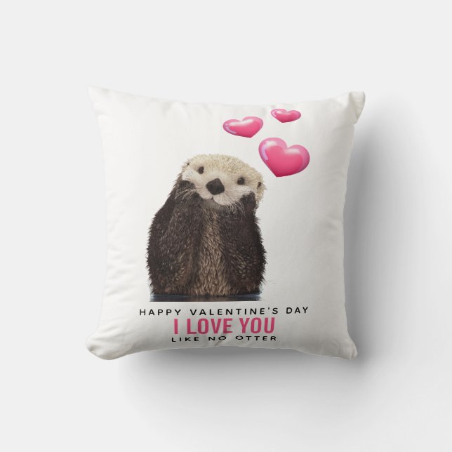 Cute Otter with Hearts Valentine's Day Cushion (Front)