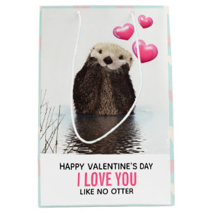 Cute Otter with Hearts Valentine's Day Humour Medium Gift Bag