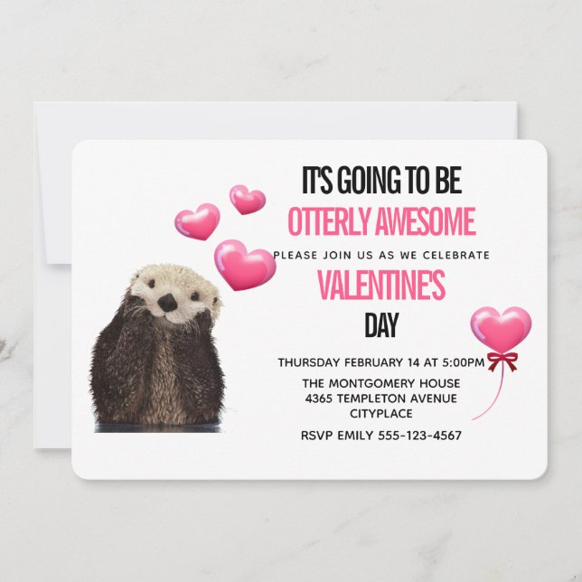 Cute Otter with Hearts Valentine's Day Party Invitation (Front)