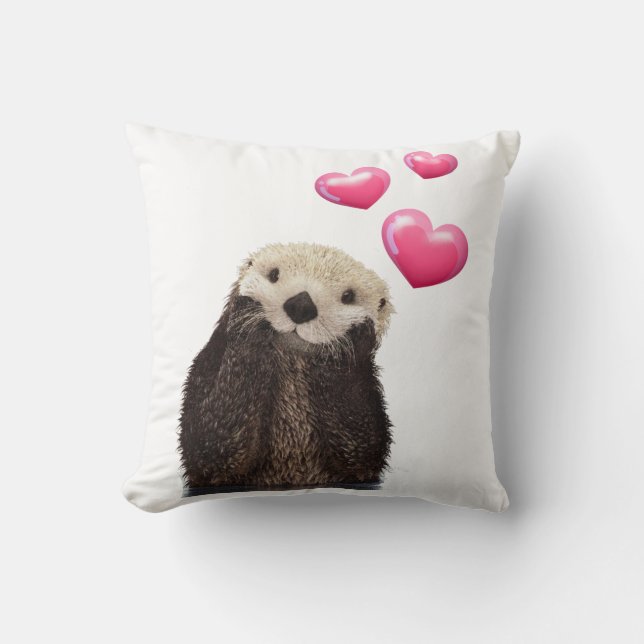 Cute Otter with Love Hearts Cushion (Front)