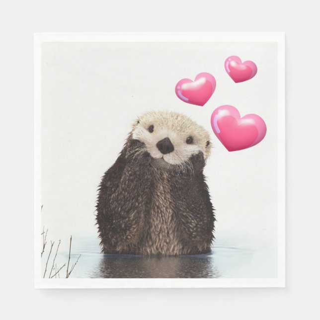 Cute Otter with Love Hearts Napkin (Front)