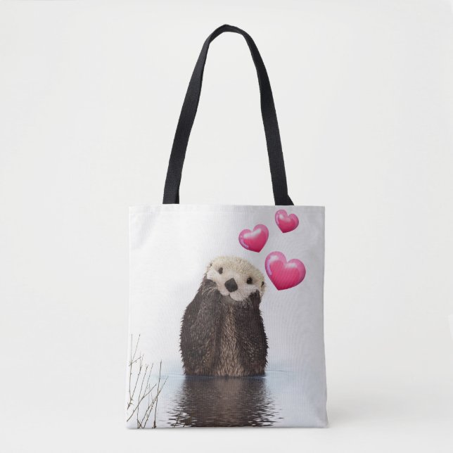 Cute Otter with Love Hearts Tote Bag (Front)