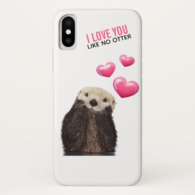 Cute Otter with Pink Hearts Love You Case-Mate iPhone Case (Back)