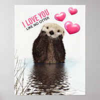 Cute Otter with Pink Hearts Love You Pun