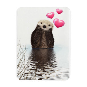 Cute Otter with Pink Love Hearts Magnet