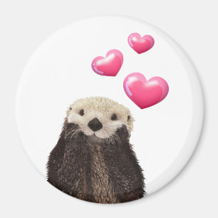 Cute Otter with Pink Love Hearts Magnet