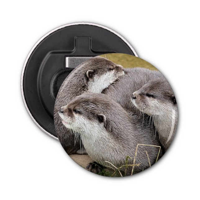 CUTE OTTERS Button Bottle Opener (Front)