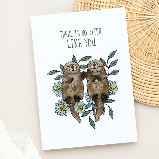 Cute Otters Pun Thinking of You Postcard (Creator Uploaded)