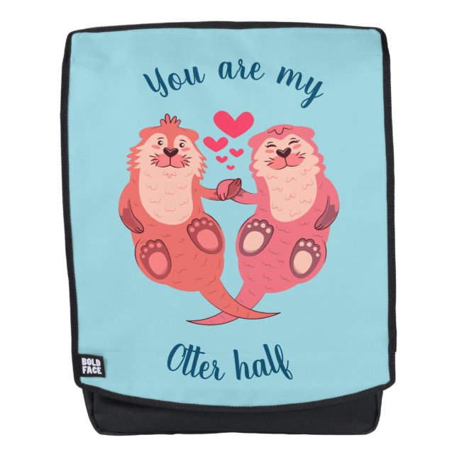 Cute Otters Valentines Day Couple Personalised Backpack (Front)