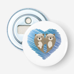 Cute Otters with Blue Heart in the Background Bottle Opener