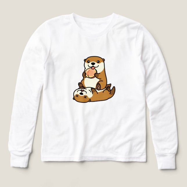 Cute Otters with Lollipop Sweet Cartoon Animal Art (Design Front)