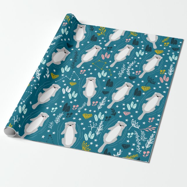 Cute Otters Wrapping Paper (Unrolled)