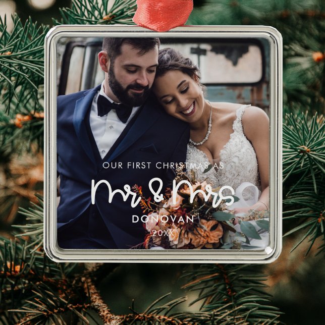 Cute Our First Christmas wedding photo Metal Tree Decoration (Creator Uploaded)