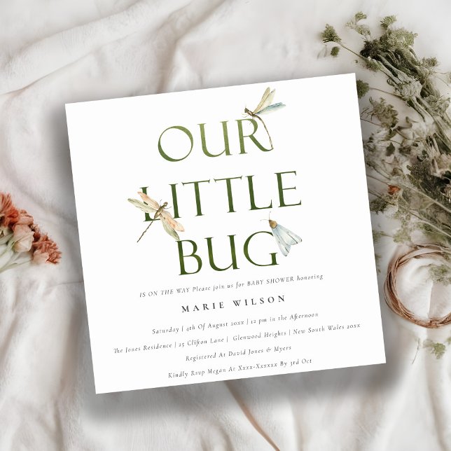 Cute Our Little Bug Green Dragonfly Baby Shower Invitation (Creator Uploaded)
