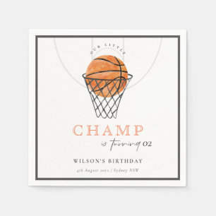 Cute Our Little Champ Basketball Any Age Birthday Napkin